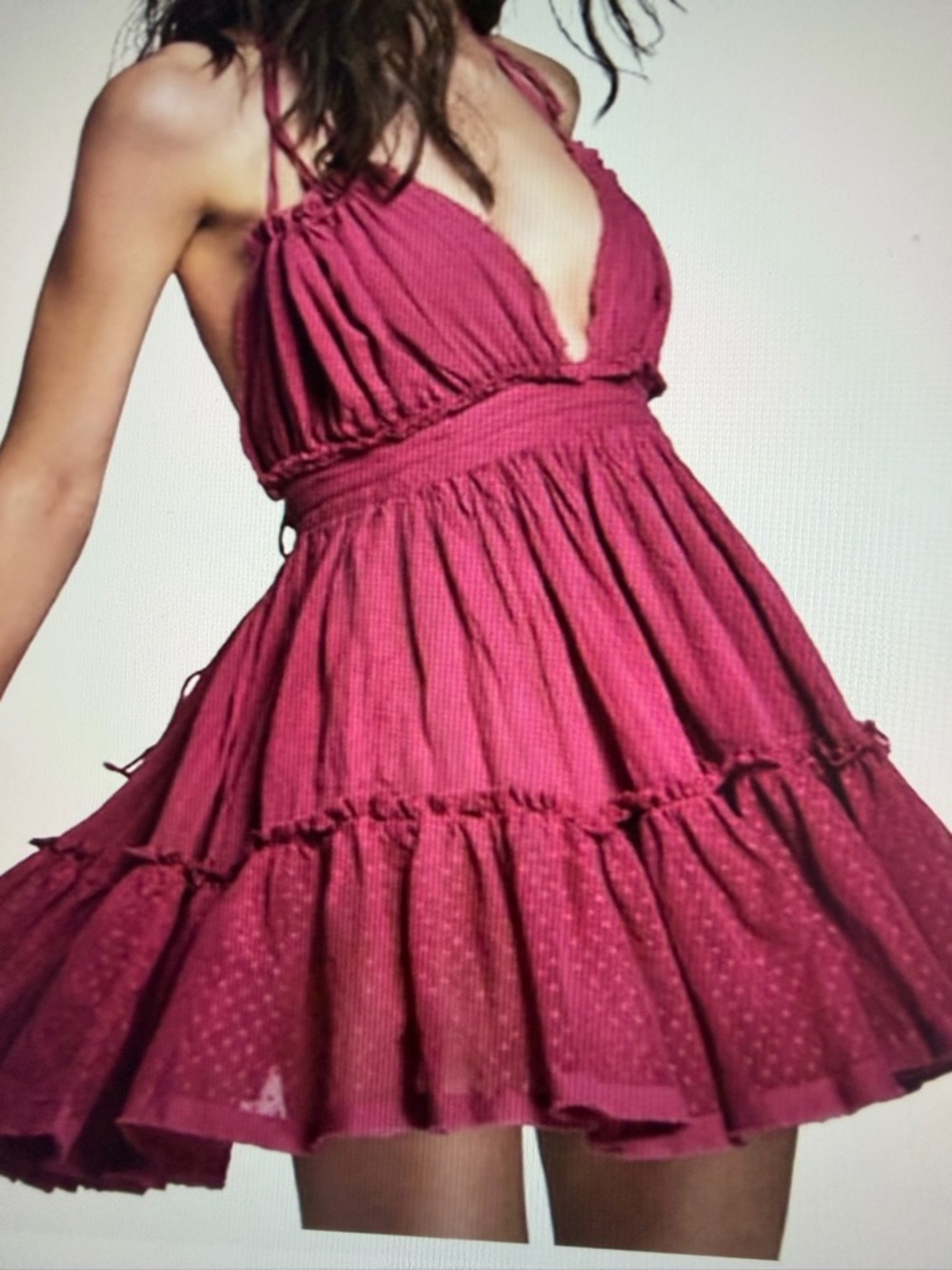 Halter Bohemian Beach Boho Mini Short Dress in Burgundy